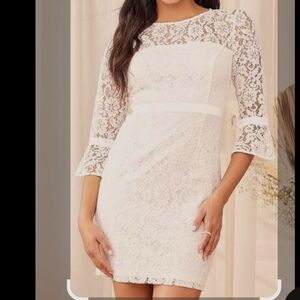 Lulu's Cream Sheath Dress with Bell Sleeves and Bateau Neckline